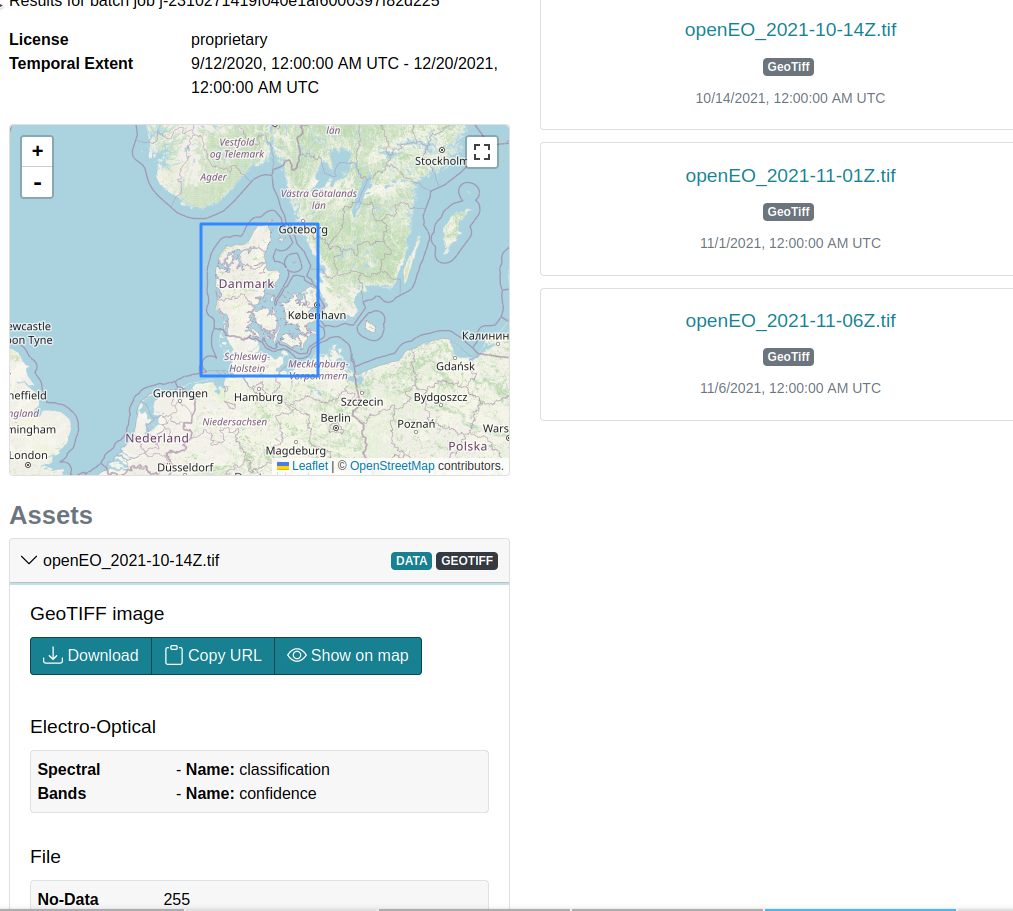 openEO metadata in STAC browser